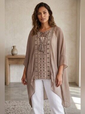 Free People Women's Chiffon Embellished Loose Fit Tunic/Coverup/Blouse XS/S Oz.